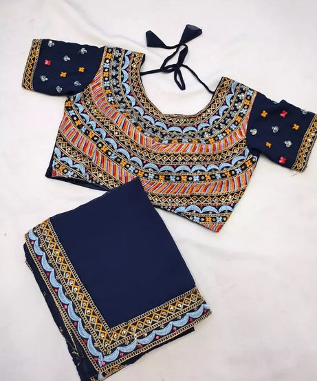 Soft Georgette With Embroidery Lace Border Ready To Wear Sari With Blouse