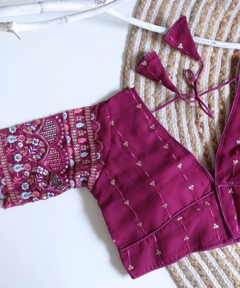 Party Wear Ethnic Full Stitched Strawberry Silk Blouse & Choli