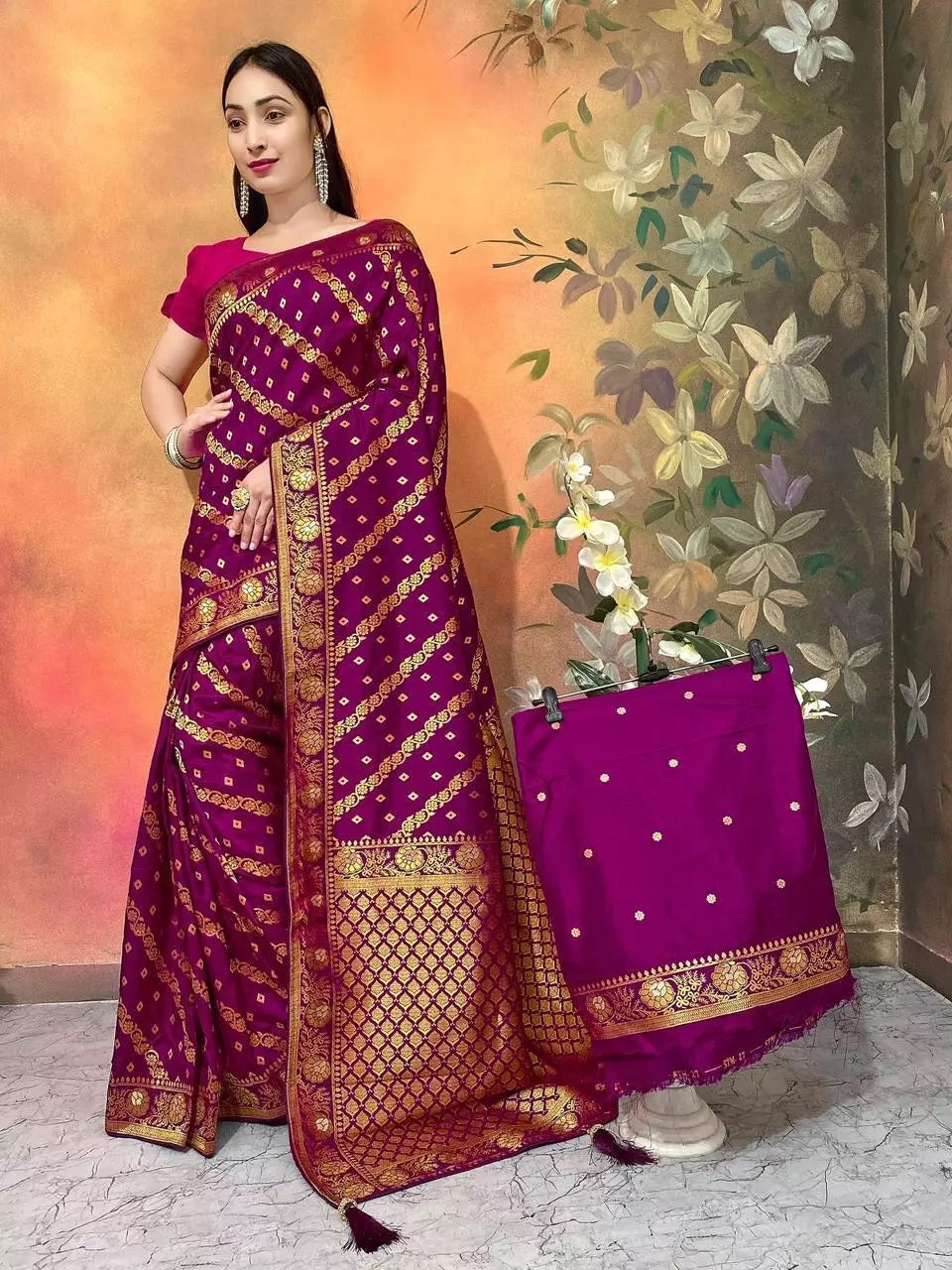 Ethnic Party Wear Indian Dola Silk Saree & Blouse