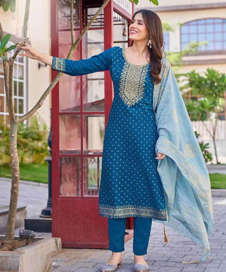 Bollywood Print With Embroidery Work Top Bottom & Dupatta