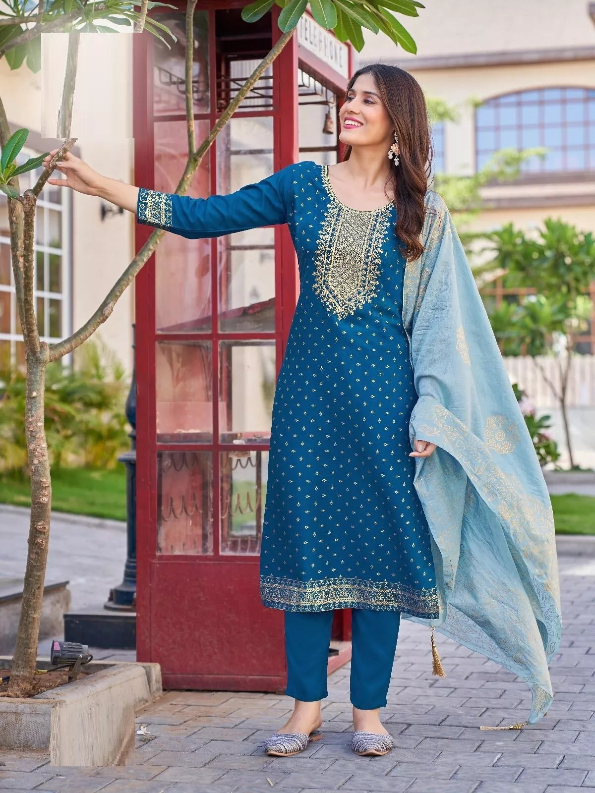 Bollywood Print With Embroidery Work Top Bottom & Dupatta