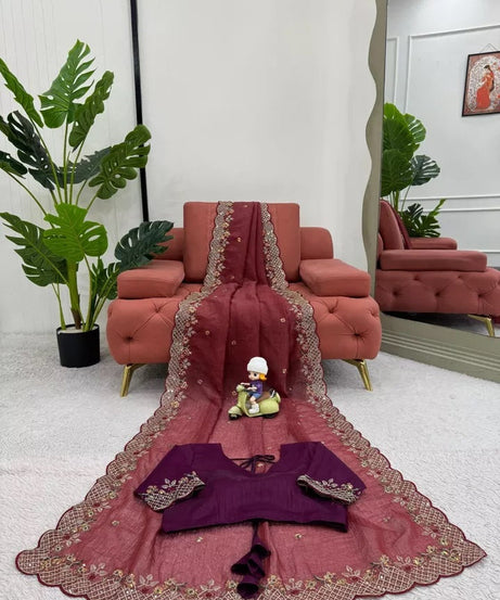 Bollywood Wedding Wear Crunchy Silk Saree, Party Wear Ethnic Sari & Blouse