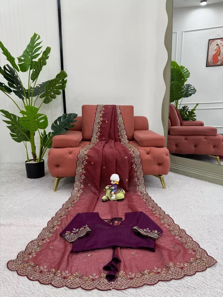 Bollywood Wedding Wear Crunchy Silk Saree, Party Wear Ethnic Sari & Blouse