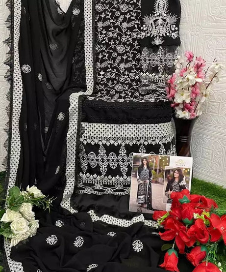 Georgette With Embroidery Work Pakistani Top Bottom With Dupatta