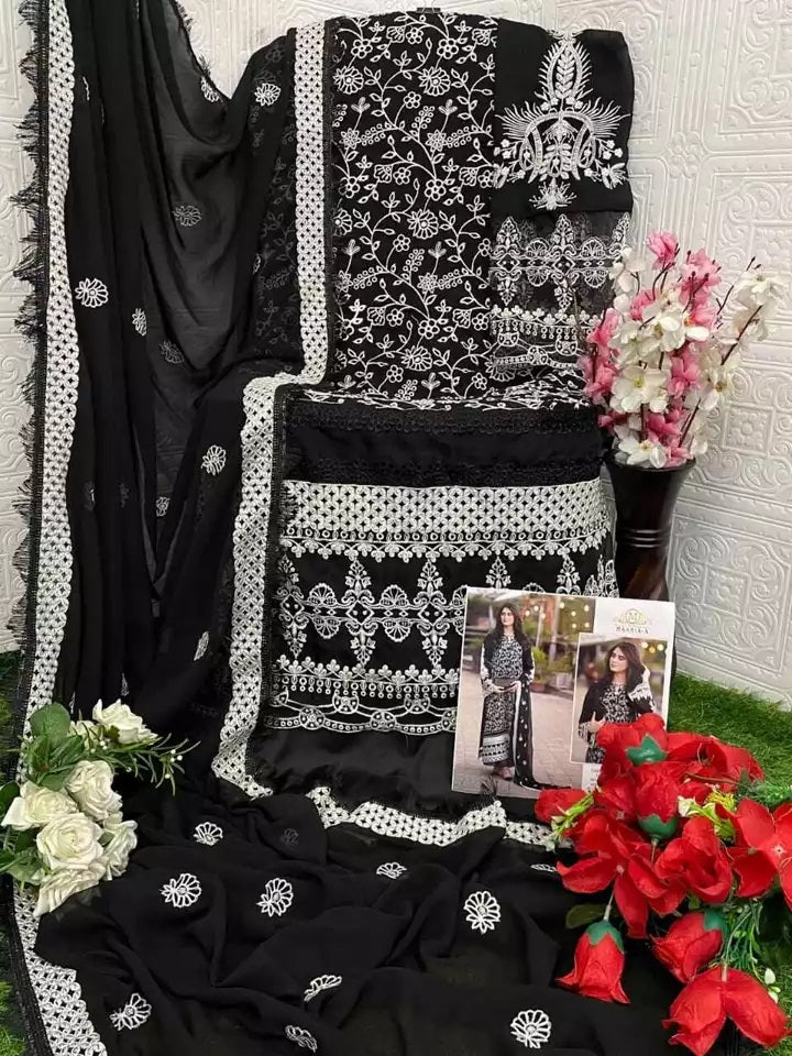 Georgette With Embroidery Work Pakistani Top Bottom With Dupatta