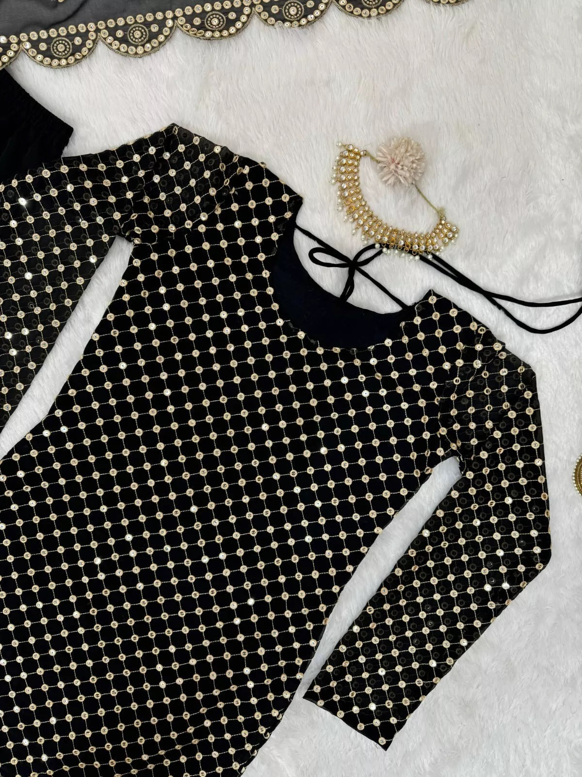 Georgette With Sequence Work  Pakistani Top Sharara Dupatta