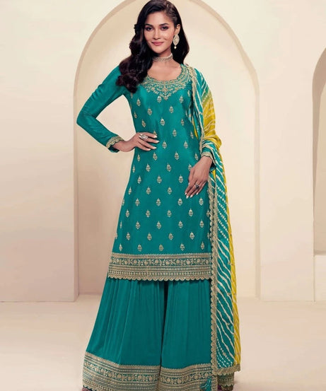 Traditional Designer Heavy Chinon , Wedding Wear Top Bottom, Dupatta