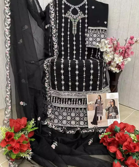 Georgette With Embroidery Sequence Work Top Bottom Dupatta