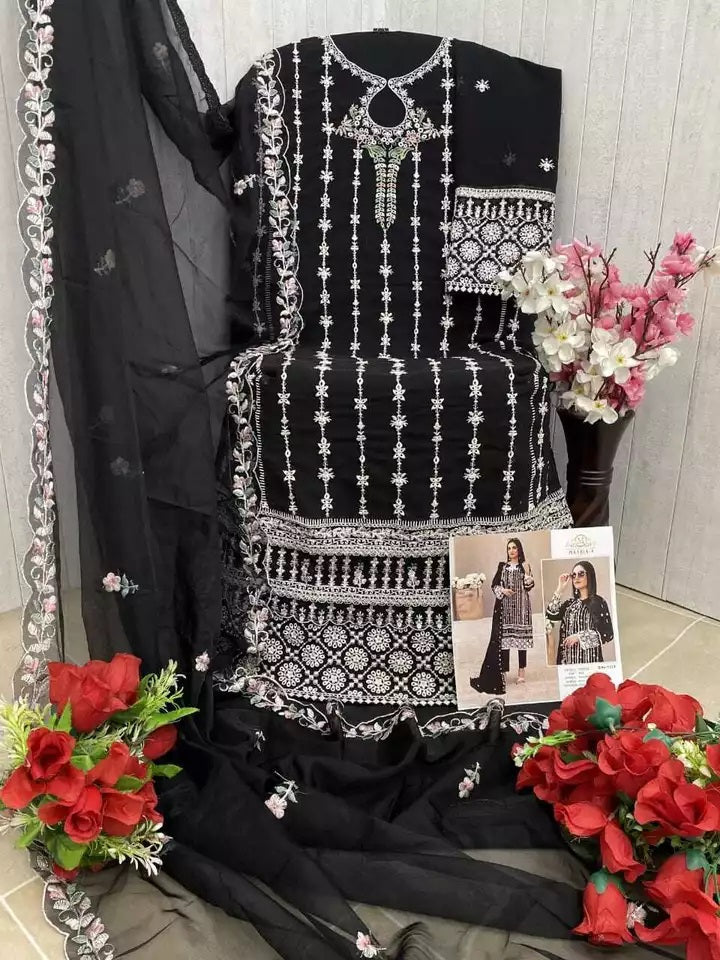 Georgette With Embroidery Sequence Work Top Bottom Dupatta