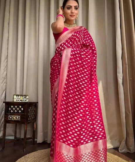 Banarasi Soft Silk Yellow Sari & Blouse