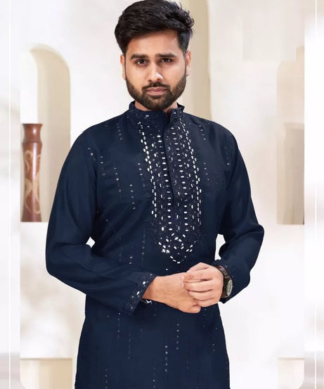 Classic Beautiful Exclusive Stitched 14 Kg Roman Silk Kurta Pajama For Mens