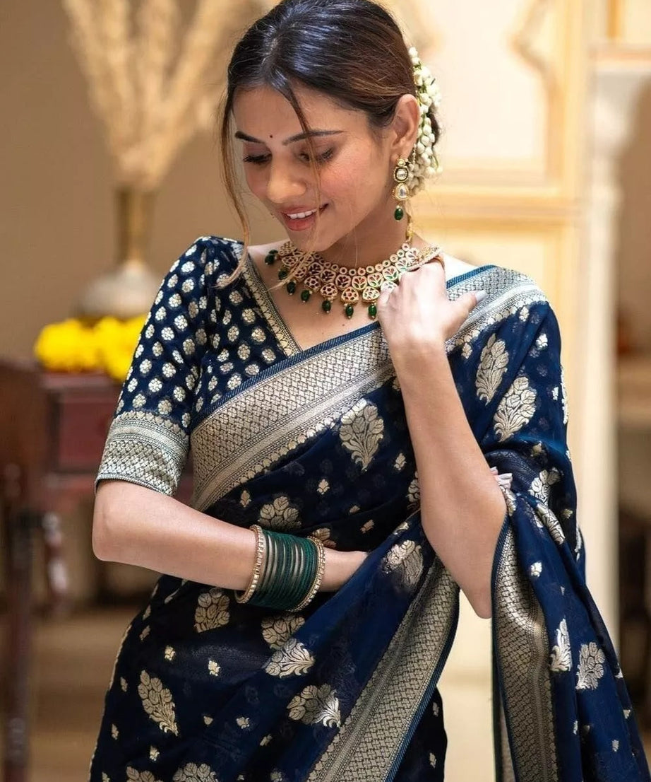 Women's Traditional Banarasi Soft Silk Saree & Blouse