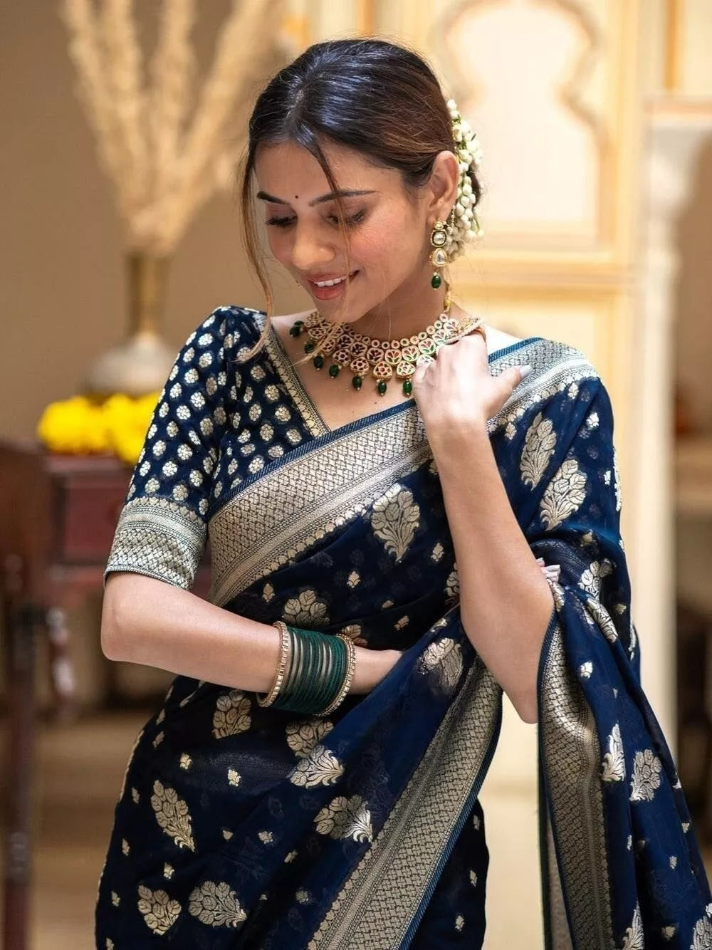 Women's Traditional Banarasi Soft Silk Saree & Blouse