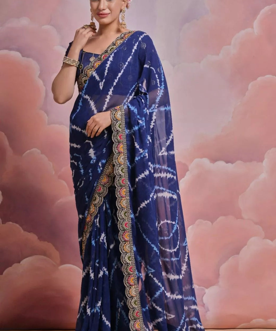 Soft Georgette Sari With Bhandhej Print And Designer Sari & Blouse