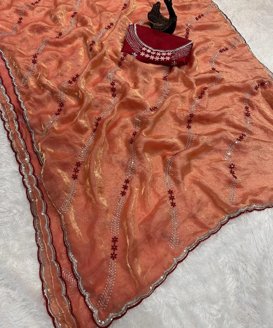 Soft Space Silk Beautiful Designer Light Color's Sari With Blouse