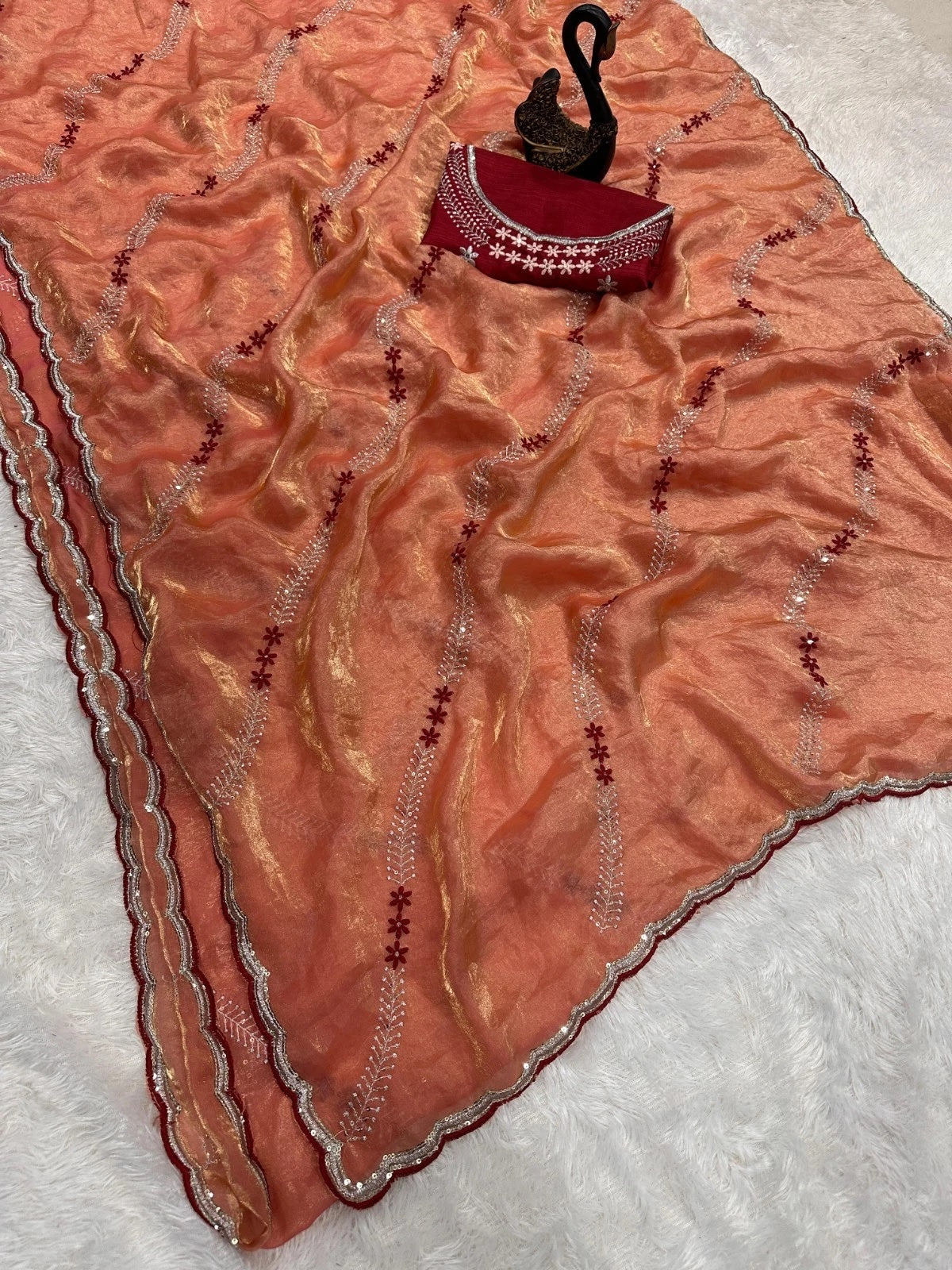 Soft Space Silk Beautiful Designer Light Color's Sari With Blouse