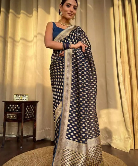 Banarasi Soft Silk Yellow Sari & Blouse