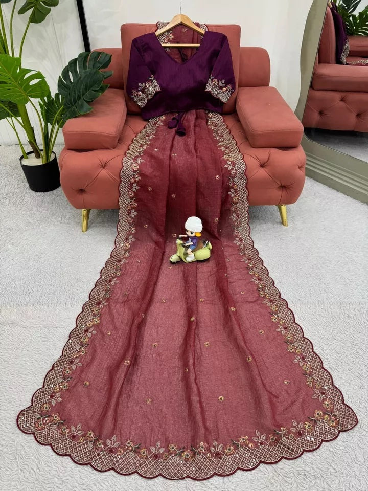 Bollywood Wedding Wear Crunchy Silk Saree, Party Wear Ethnic Sari & Blouse