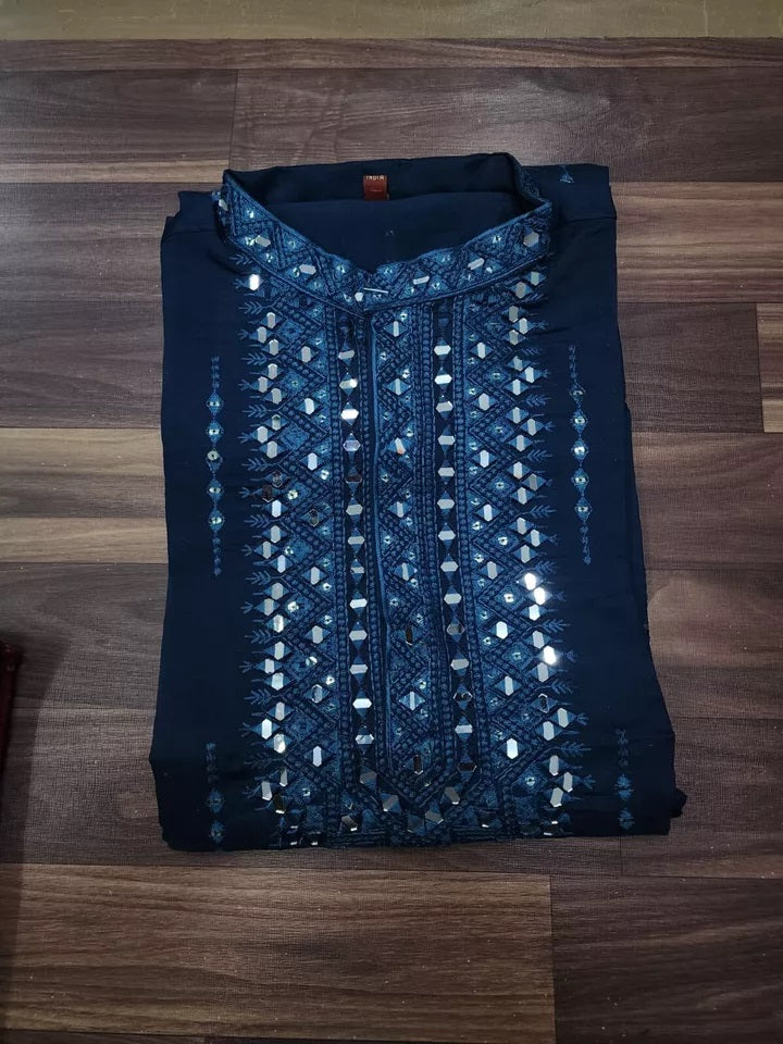 Classic Beautiful Exclusive Stitched 14 Kg Roman Silk Kurta Pajama For Mens