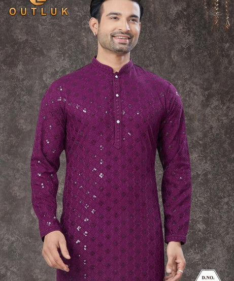 Traditional Wear Rayon Sifly Lakhnawi Kurta Pajama Set For Men's