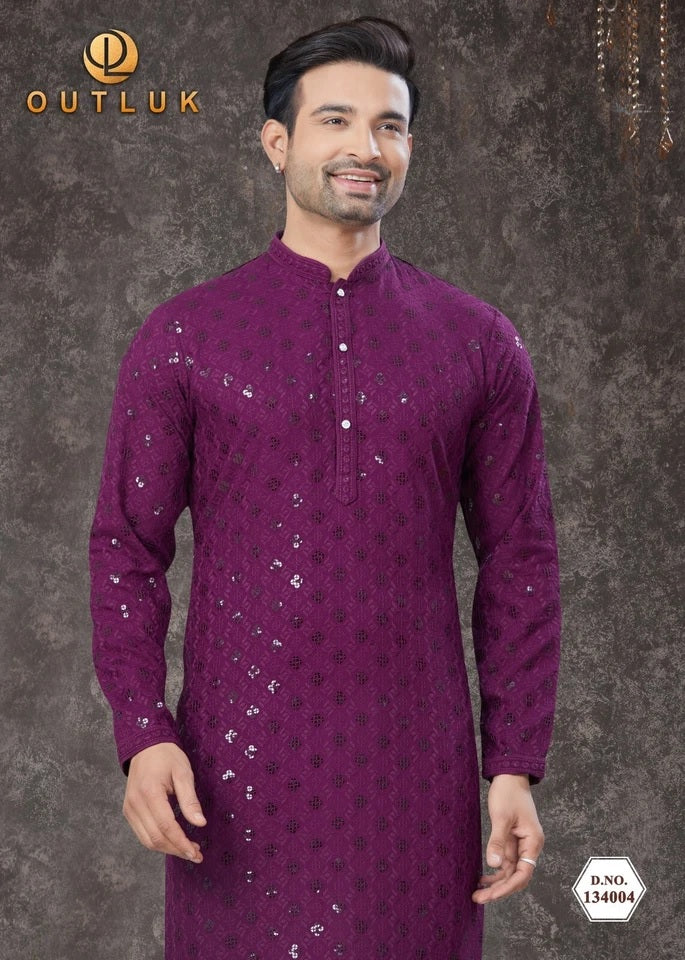Traditional Wear Rayon Sifly Lakhnawi Kurta Pajama Set For Men's