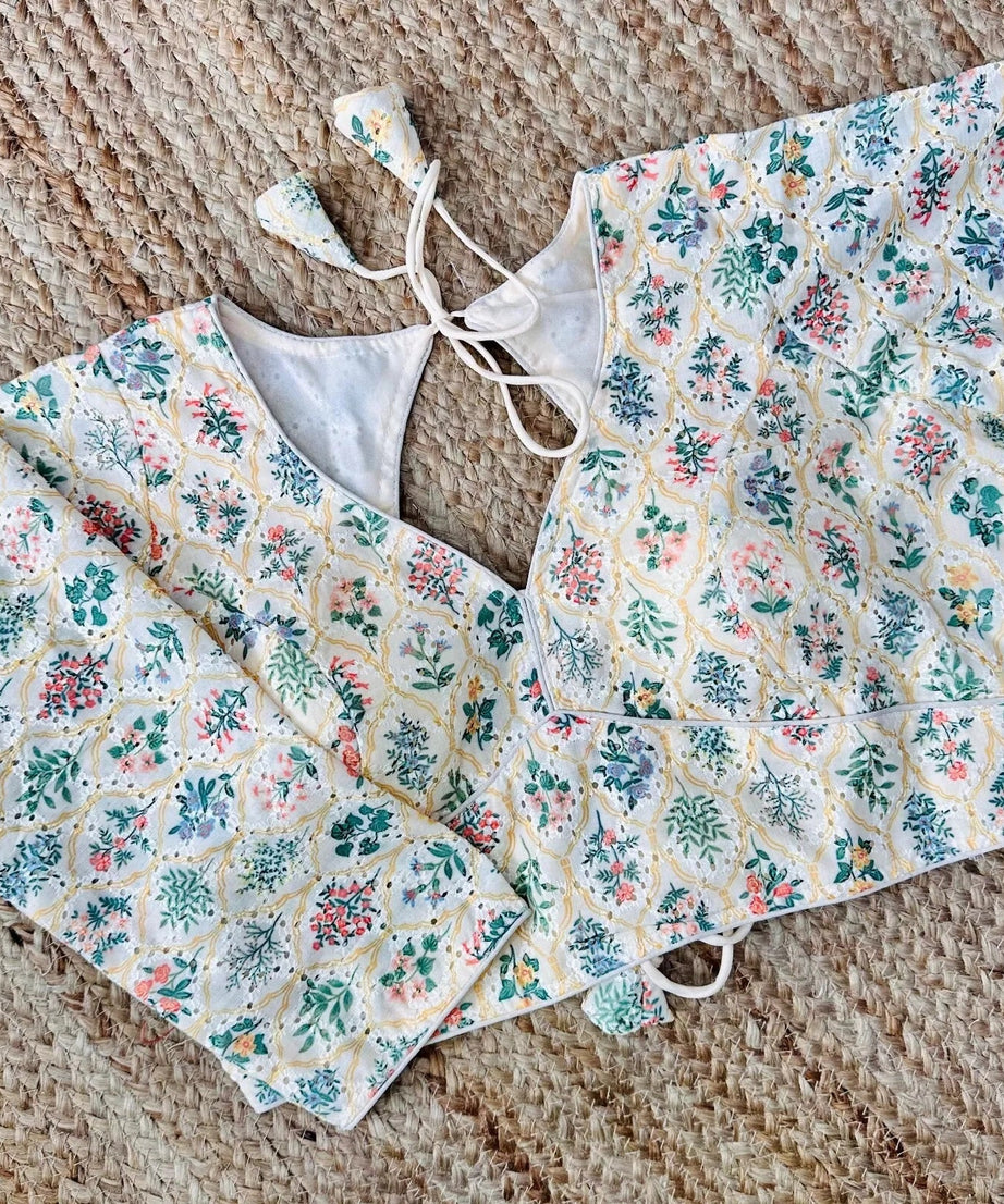 Wedding Hakoba With Flower Print All Over Blouse Choli