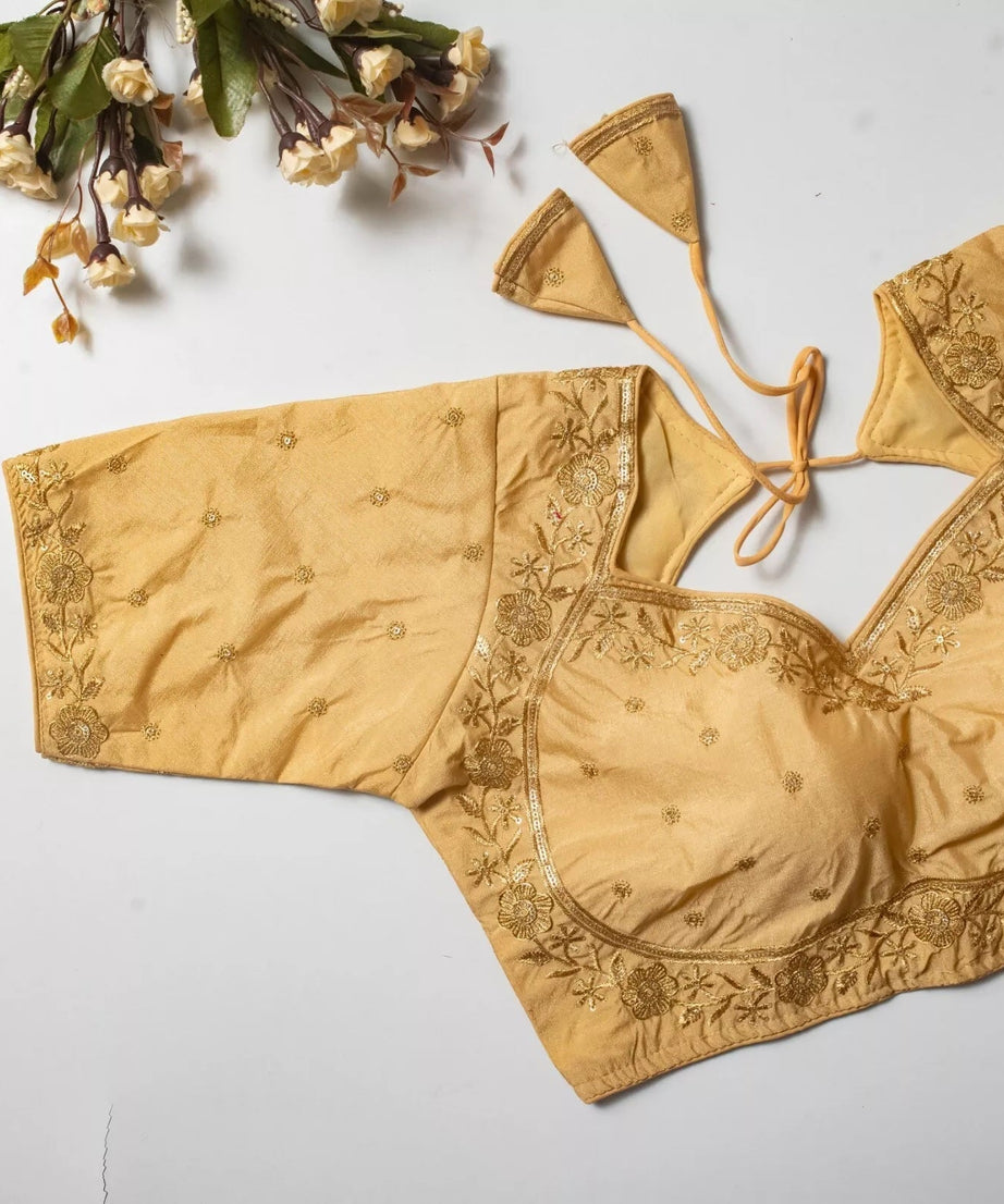 Wedding Exclusive Full Stitched Olive Silk Blouse & Choli