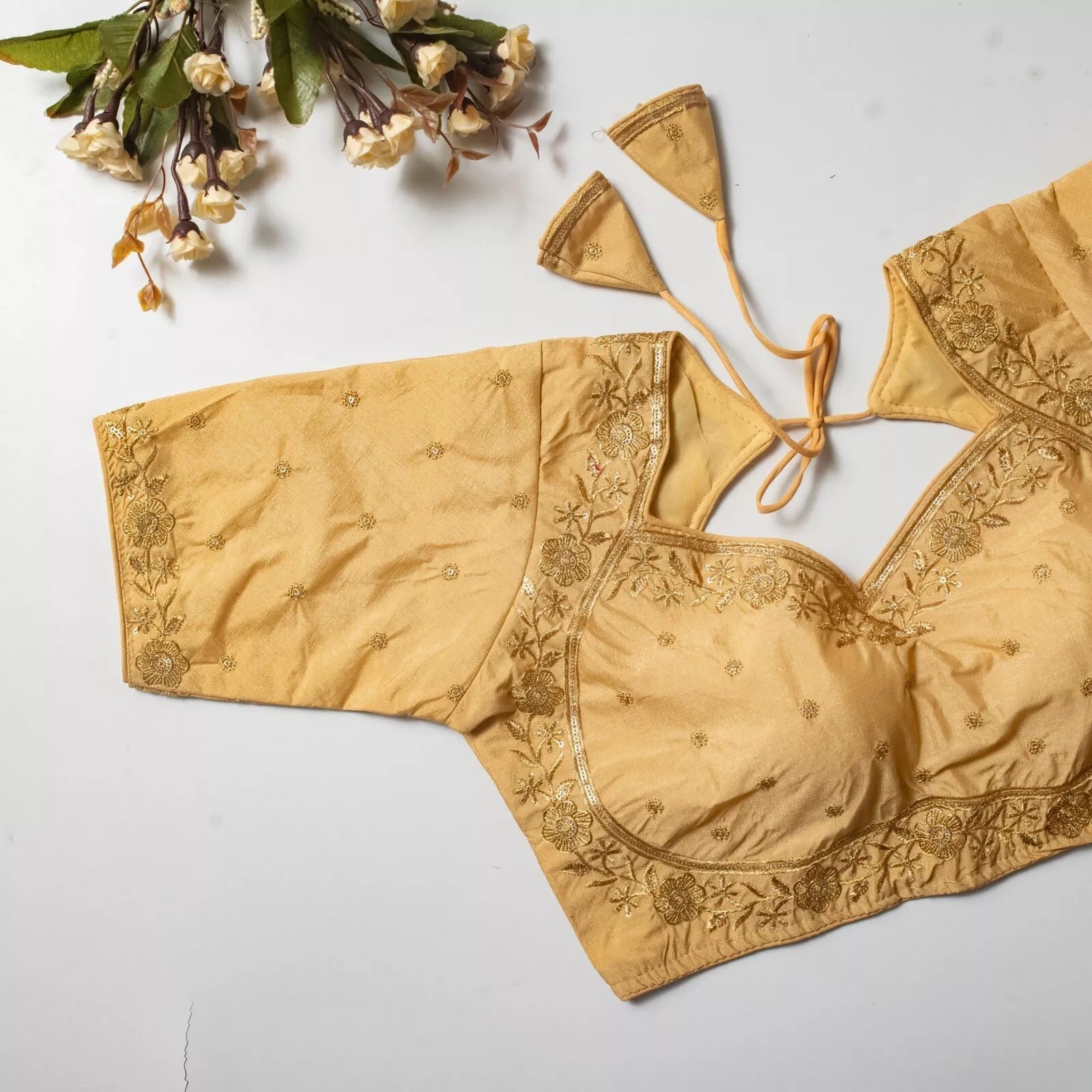 Wedding Exclusive Full Stitched Olive Silk Blouse & Choli