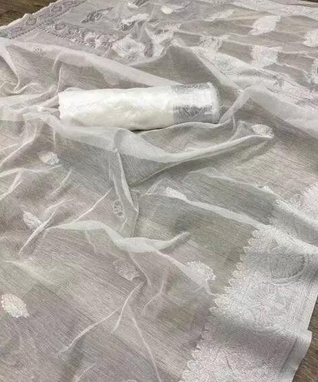 Soft Linen Slub Fancy Saree With Blouse For Women's