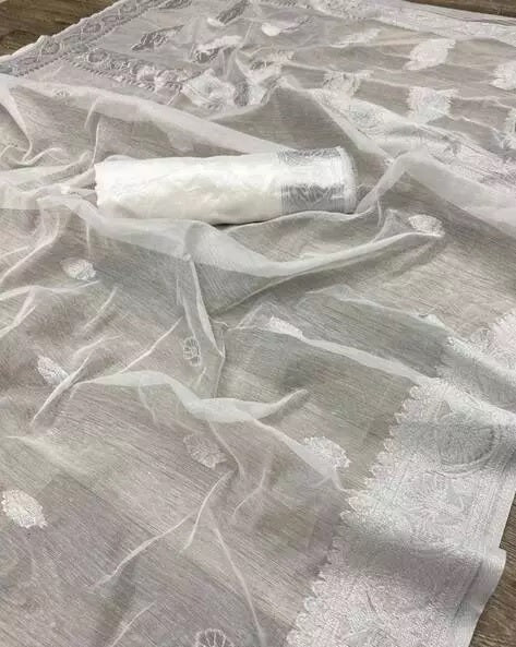 Soft Linen Slub Fancy Saree With Blouse For Women's