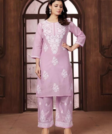 Heavy Cotton With Chikankari Embroidery Work Kurti Pant