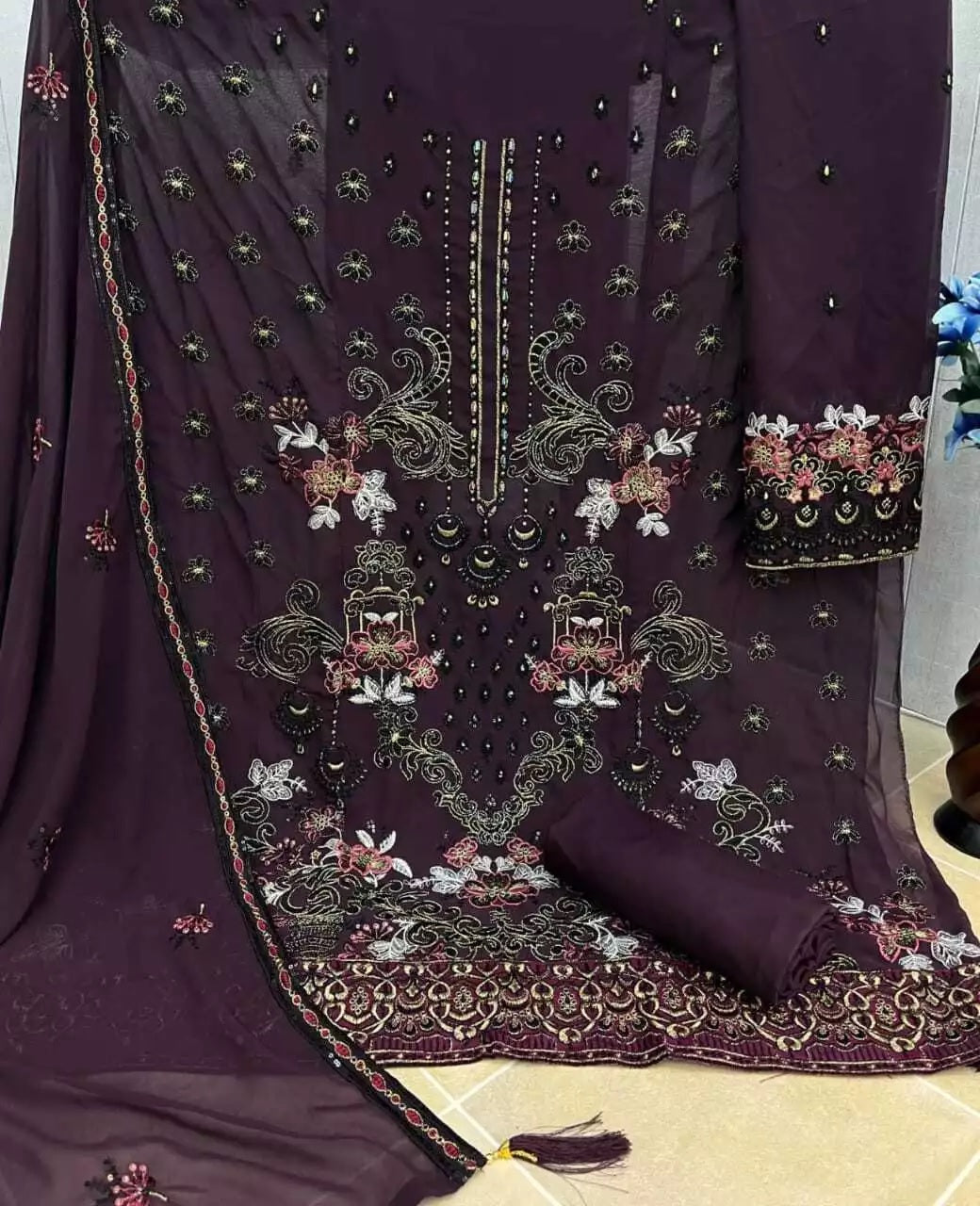 Georgette With Embroidery Stitched Work Salwar Kameez Suit