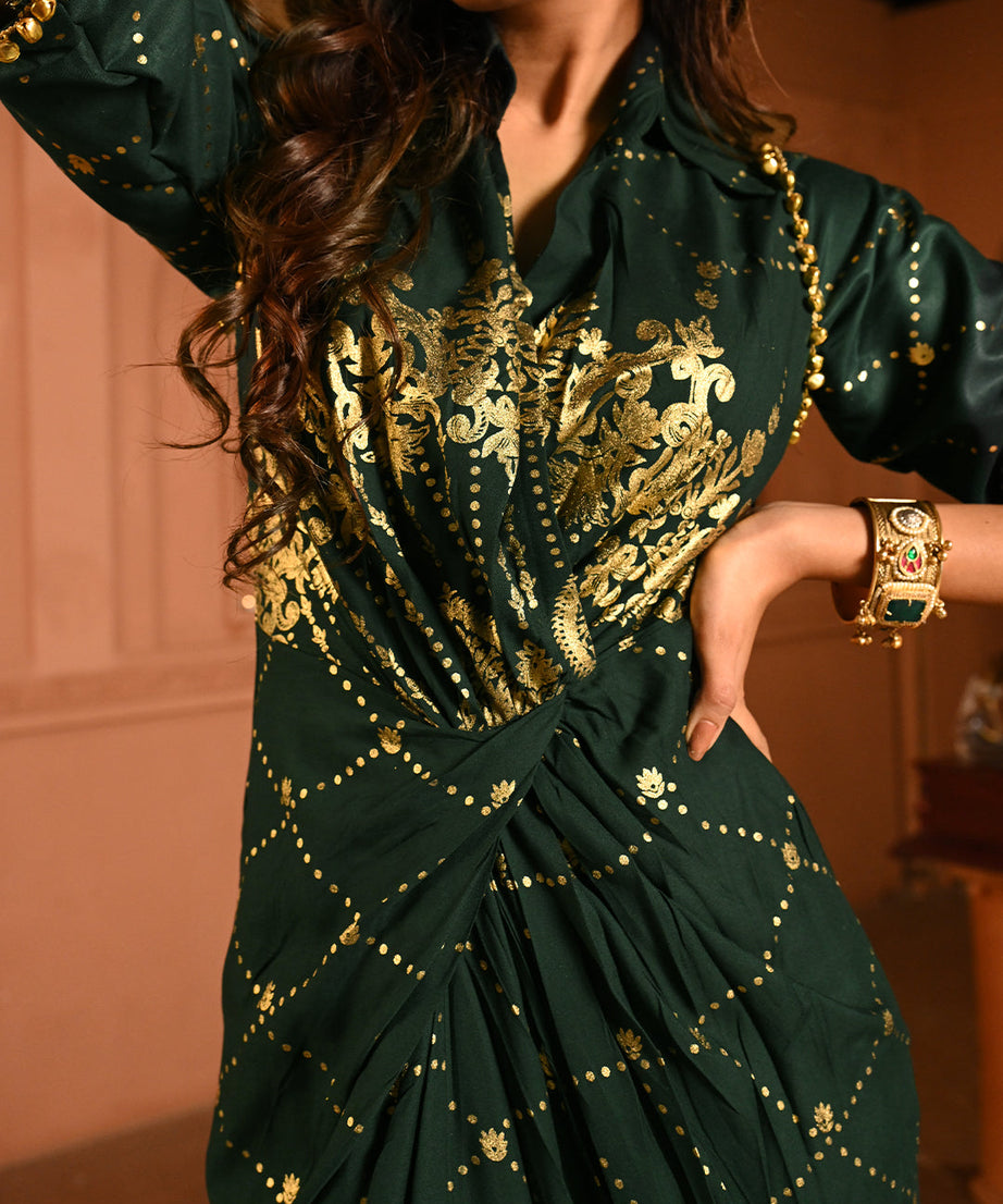 Designer Green Gold Embroidery Kaftan Dress for Women – Elegant Cocktail Party & Ethnic Fusion Wear