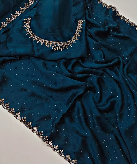 Traditional Wedding Pure Soft Satin Chiffon Saree,Stylish Sari And Blouse