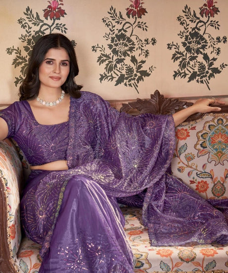 Printed Beautiful Traditional Wear Twill Net Saree With Blouse