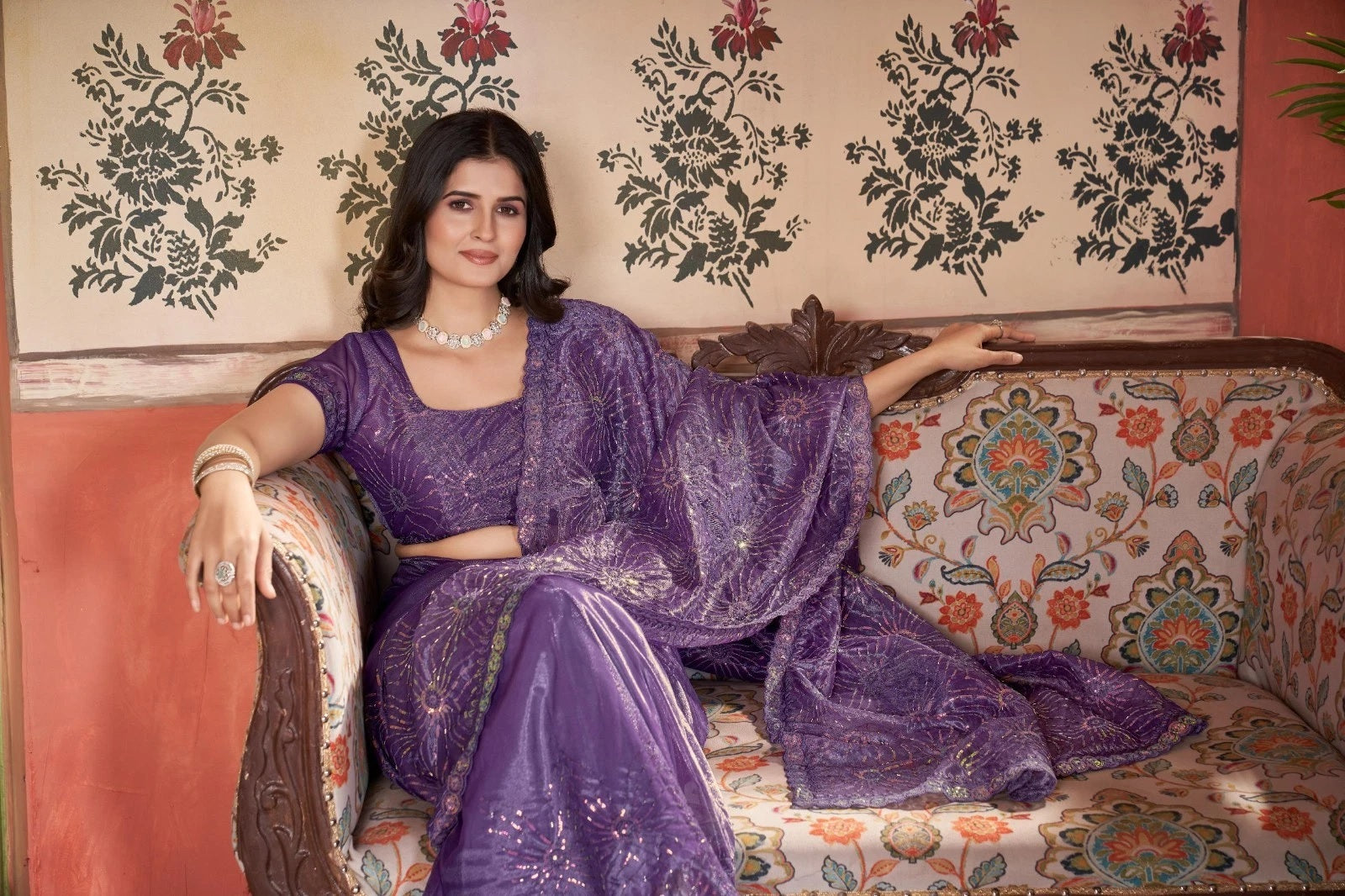 Printed Beautiful Traditional Wear Twill Net Saree With Blouse