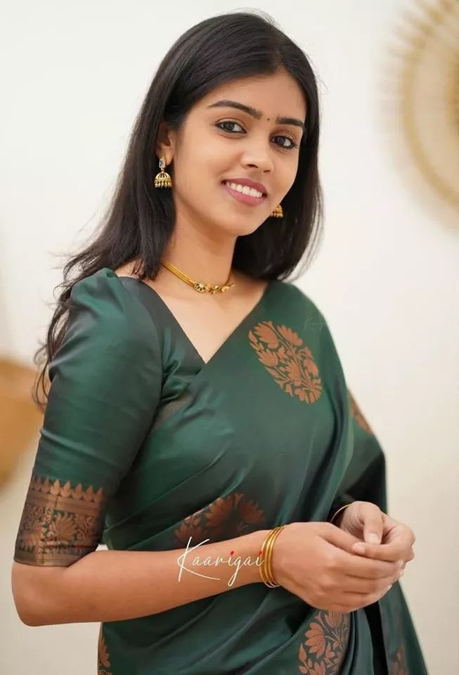 Soft Lichi Silk Rich Pallu Jacquard Work Saree With Blouse