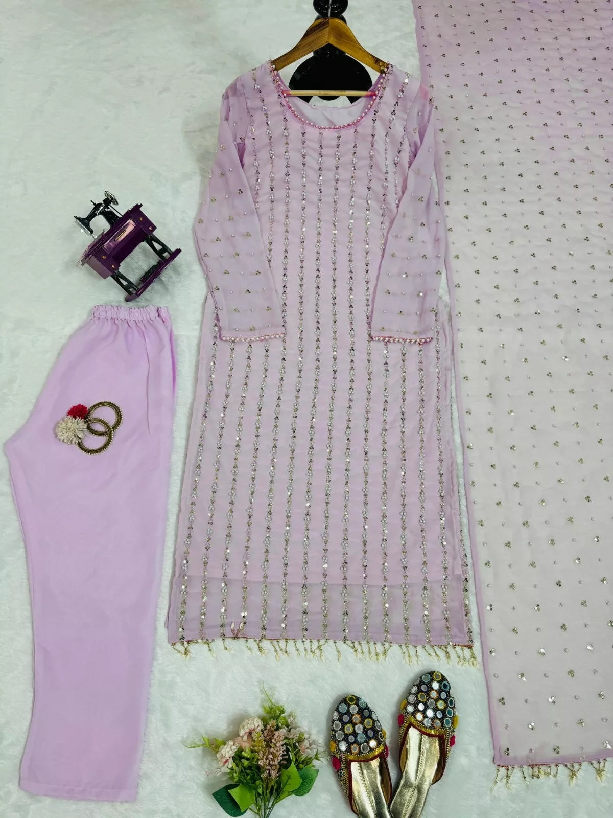 Full Stitched Faux Georgette Top Pant & Dupatta