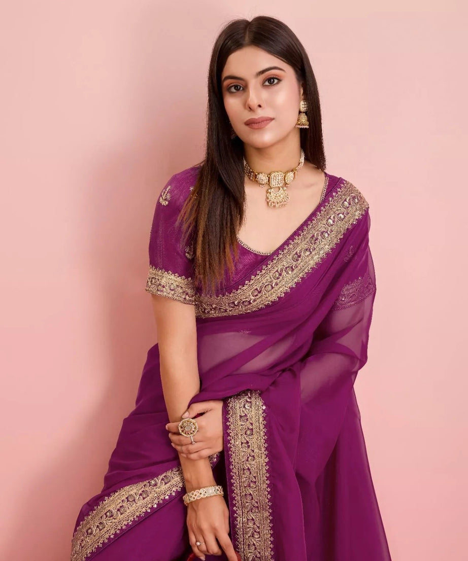 Tabby Silk Organza With Embroidery Lace Work Sari &  Blouse