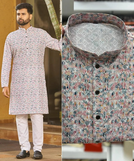 Men's FullStitched Heavy Rayon Schiffli Work Bollywood Kurta Pajama