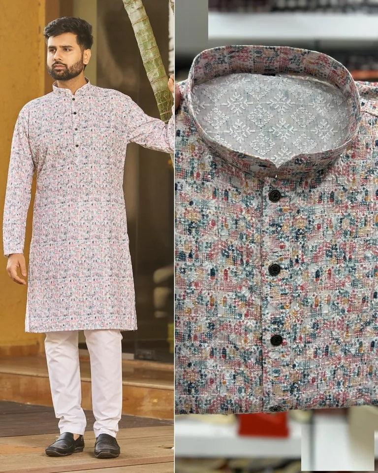 Men's FullStitched Heavy Rayon Schiffli Work Bollywood Kurta Pajama