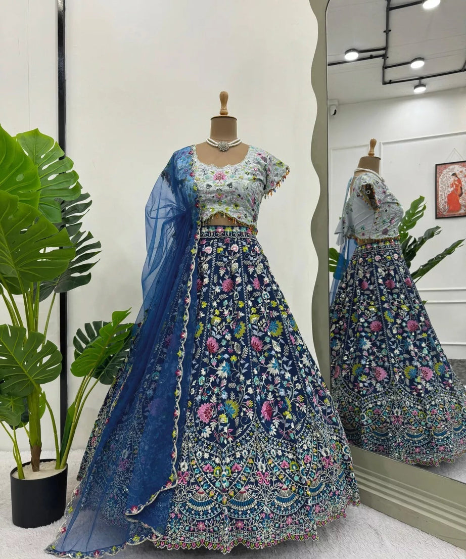 Georgette With Thread Sequence Work Lehenga Blouse & Dupatta