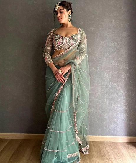 Heavy Soft Net With Embroidery And Sequence Work wedding Party wear Saree And Blouse 11-KK