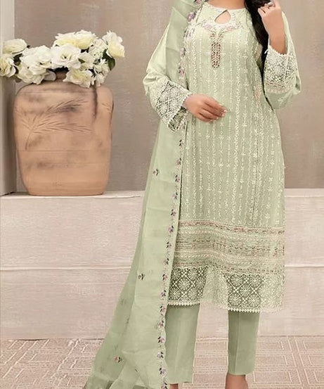 Georgette With Embroidery Sequence Work Top Bottom Dupatta