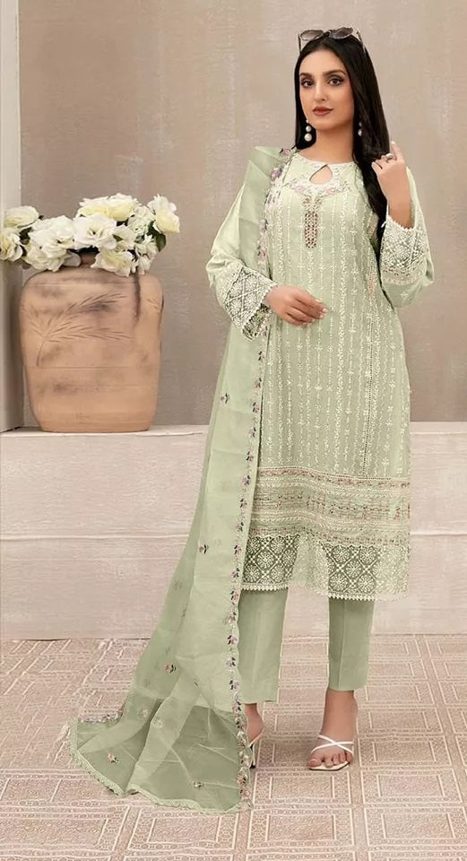 Georgette With Embroidery Sequence Work Top Bottom Dupatta