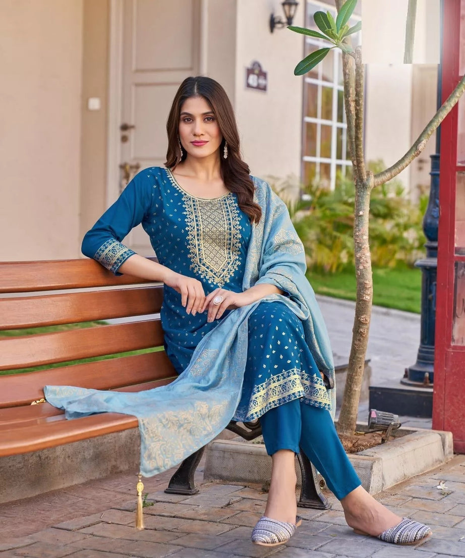 Bollywood Print With Embroidery Work Top Bottom & Dupatta