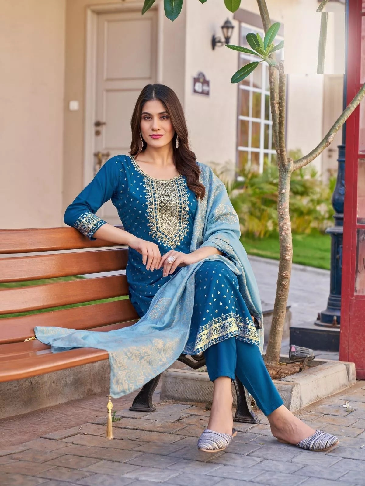 Bollywood Print With Embroidery Work Top Bottom & Dupatta