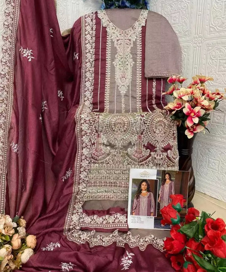 Heavy Vichitra With Embroidery Work Pakistani Top Bottom & Dupatta