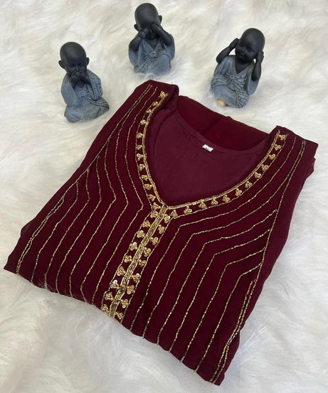 Full Stitched Traditional Wear Blooming Georgette Kurti Long Gown