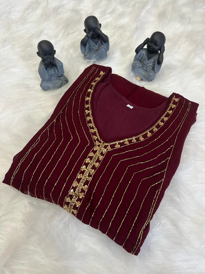 Full Stitched Traditional Wear Blooming Georgette Kurti Long Gown